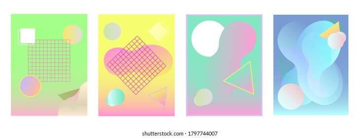 Set of abstract posters with colorful gradients and shapes.