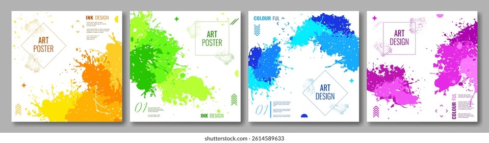 Set of abstract posters. Colorful paint colors on a white background. Design for cover, poster, business card, flyer, brochure. Vector illustration.