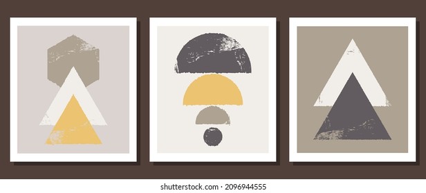 A set of abstract posters of contemporary art. Minimalistic geometric shapes. Wall decoration for home interior. Modern style. Boho.