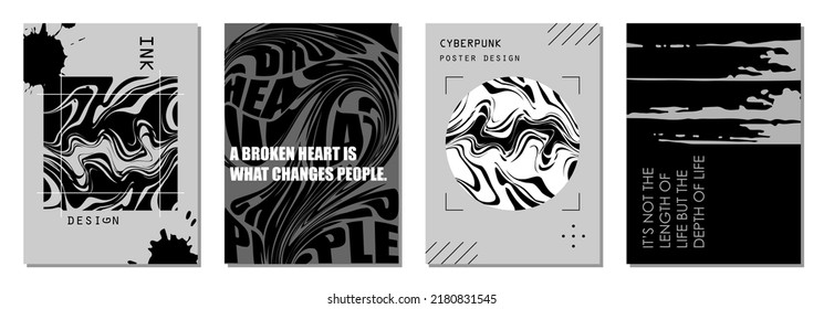 Set of abstract posters in cyberpunk style for your banner, flyer or business card. Modern, trendy colors, minimalism art.