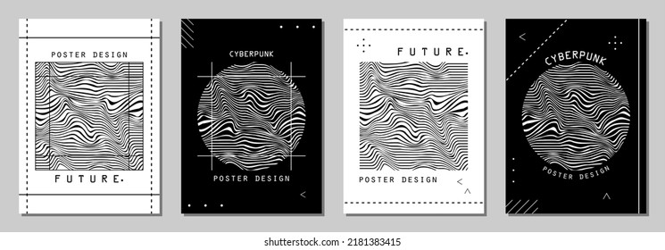 Conjunto de afiches abstractos al estilo ciberpunk para su banner, volante o tarjeta de visita. Colores modernos y de moda, arte minimalista.
