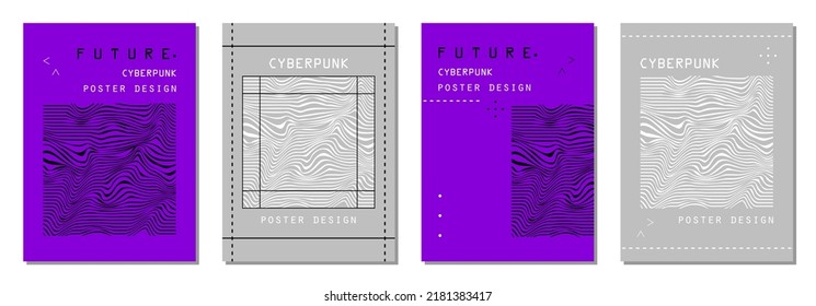 Set of abstract posters in cyberpunk style for your banner, flyer or business card. Modern, trendy colors, minimalism art.