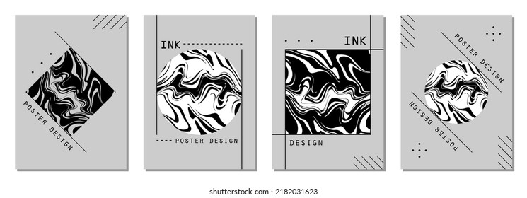 Set of abstract posters in cyberpunk style for your banner, flyer or business card. Modern, trendy colors, minimalism art.