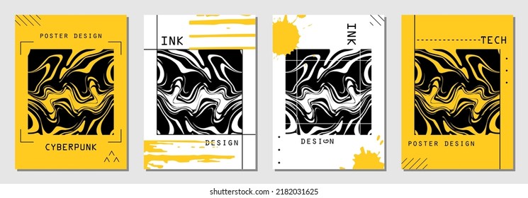 Set of abstract posters in cyberpunk style for your banner, flyer or business card. Modern, trendy colors, minimalism art.