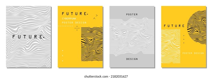 Set of abstract posters in cyberpunk style for your banner, flyer or business card. Modern, trendy colors, minimalism art.