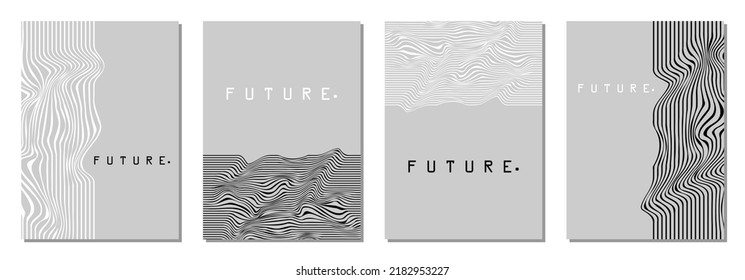 Set abstrakter Plakate im Cyberpunk-Stil für Ihr Banner, Flyer oder Visitenkarte. Moderne, trendige Farben, minimalistische Kunst.