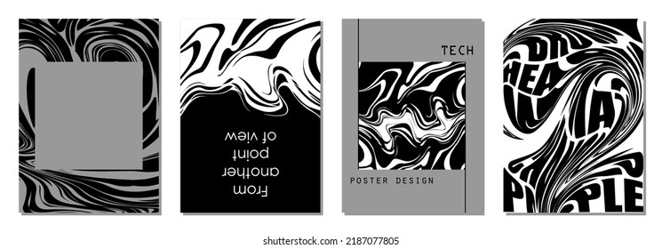 Conjunto de afiches abstractos al estilo ciberpunk para su banner, volante o tarjeta de visita. Colores modernos, de moda, arte minimalista, ilustración vectorial.