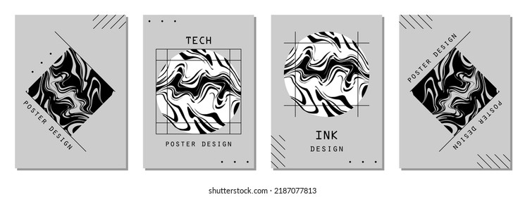 Set of abstract posters in cyberpunk style for your banner, flyer or business card. Modern, trendy colors, minimalism art, vector illustration.