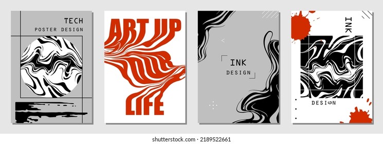 Set of abstract posters in cyberpunk style for your banner, flyer or business card, vector illustration.