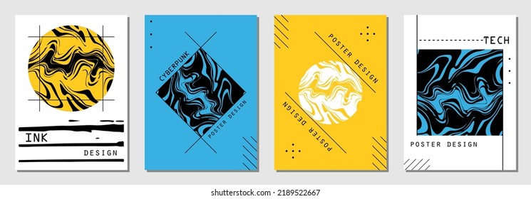 Set of abstract posters in cyberpunk style for your banner, flyer or business card, vector illustration.