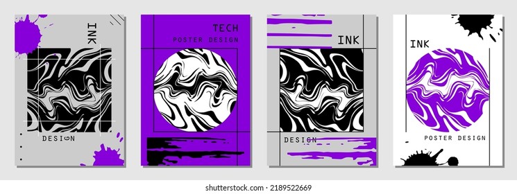 Set of abstract posters in cyberpunk style for your banner, flyer or business card, vector illustration.