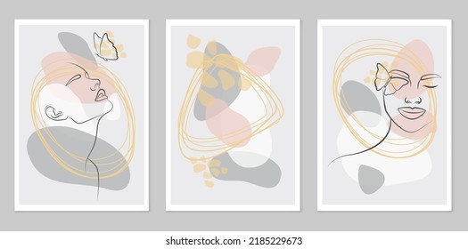 A set of abstract posters depicting simple figures. Modern minimalist background in modern boho style. Mid-century wall decor, vector art print. Composition of simple figures.