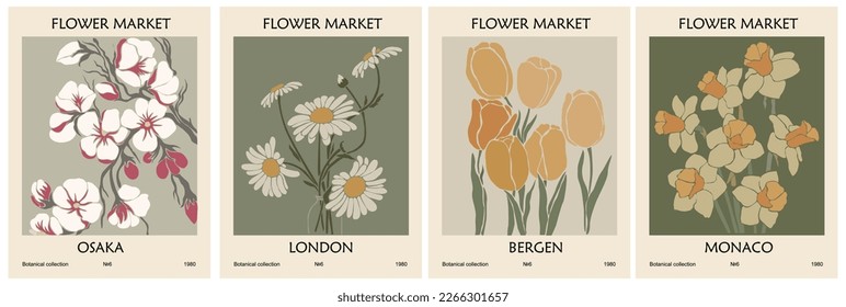 Set of Abstract posters Flower Market print vector