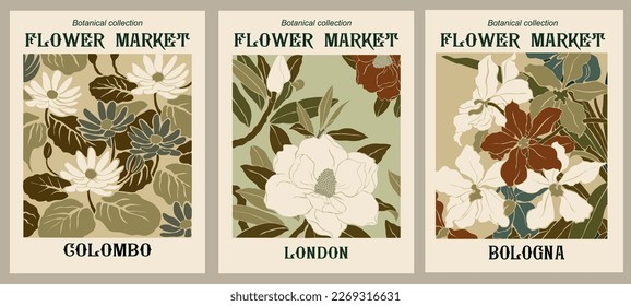 Set of Abstract posters Flower Market print vector