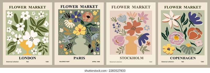 Set of Abstract posters Flower Market print vector