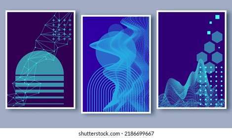 Set of abstract posters. Futuristic design collection. Modern geometric templates. Dynamic trendy concept. Technology and creative presentation. Cool simple backgrounds