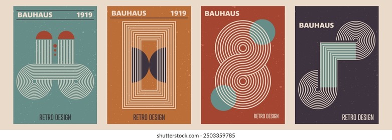 Set of abstract posters with geometric zen arch and abstract shapes. Vector background in trendy bohemian style