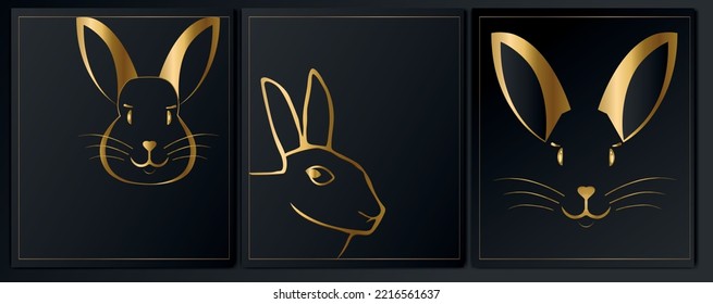Afiches abstractos con un conejo dorado.