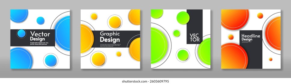 Set of abstract posters with gradient circles on white background. Modern vector design in pink, blue, and green tones. Perfect for banners, flyers, and digital graphics.