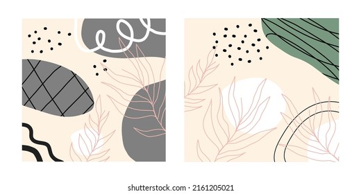 Set Abstract posters in green-beige colors. Vector stock illustration. Modern design