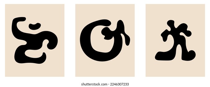 Set of abstract posters. Hand drawn minimal design. Contemporary modern art
