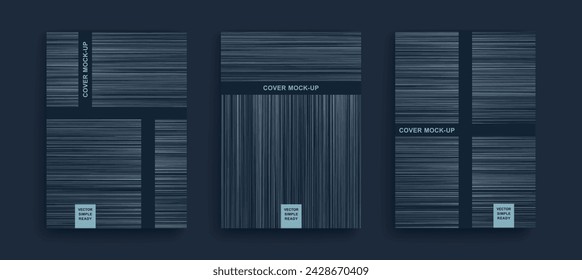 Set of abstract posters with hatching texture. Line shading with an uneven gradient. Modern minimalist design. Vector template