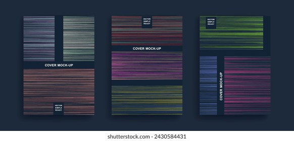 Set of abstract posters with hatching texture. Line shading with an uneven gradient. Modern minimalist design. Vector template