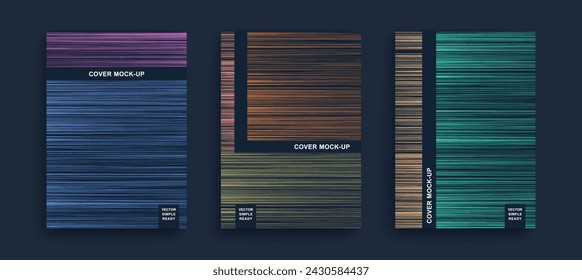 Set of abstract posters with hatching texture. Line shading with an uneven gradient. Modern minimalist design. Vector template