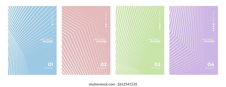 Set of abstract posters. Line patterns. Minimalist cover templates. Futuristic color backgrounds for creative graphic design. Vector illustration.