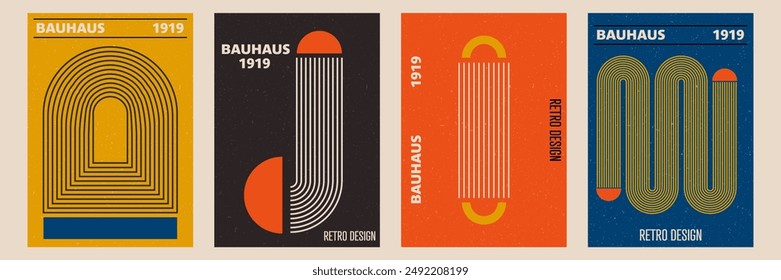 Set of abstract posters with line stripe zen arch and geometric shapes. Vector background in trendy boho aesthetic