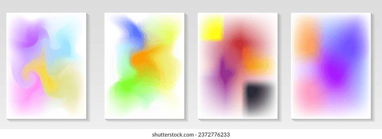 Set of abstract posters of liquid shapes and color gradient. White background with soft blurred gradient. Ideas for cover, party flyer, banner, mobile app screen. Vector illustration.