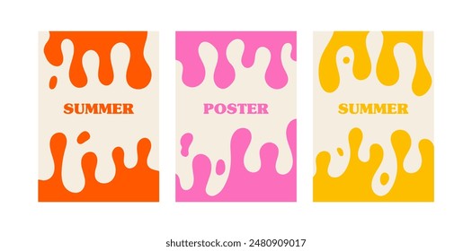 Set of abstract posters with liquid shapes. Vector flat illustration. Wavy psychedelic backgrounds. Social media templates