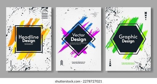 Set of abstract posters. Modern colors. Paint splash and scratches. Vector illustration. Creative vector design for cover, poster, brochure.