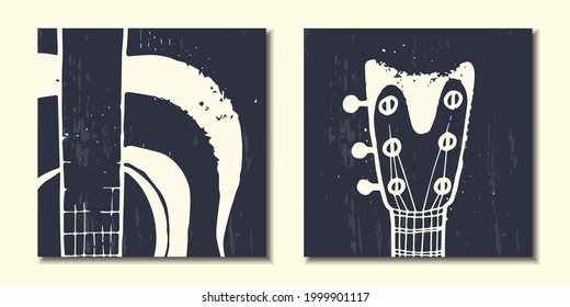 Conjunto de afiches abstractos con instrumentos musicales. Guitarra abstracta. Ilustración vectorial.