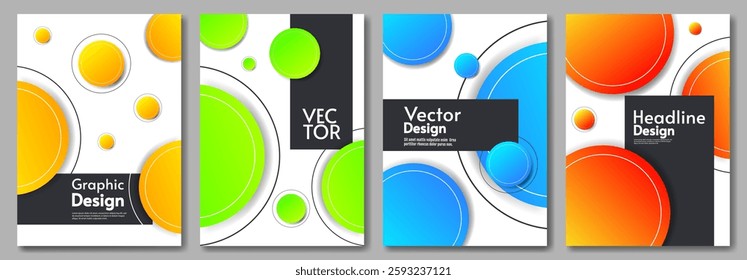 Set of abstract posters with neon gradient circles on white background. Modern vector design in pink, blue, and green tones. Perfect for banners, flyers, and digital graphics.