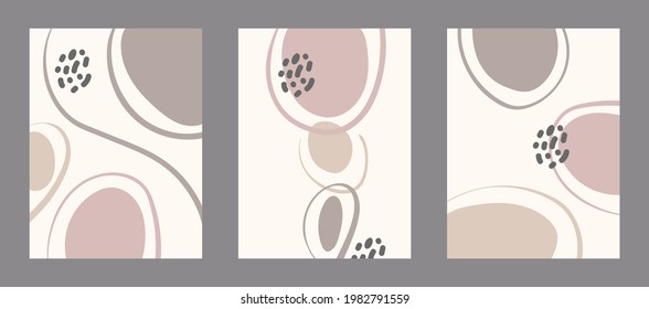 Un conjunto de afiches abstractos con formas redondeadas y líneas fluidas en colores serenos. Fondo del vector