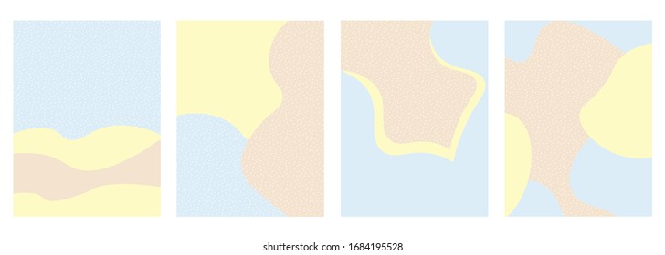 Set of abstract posters with soft colors organic shapes and motifs.