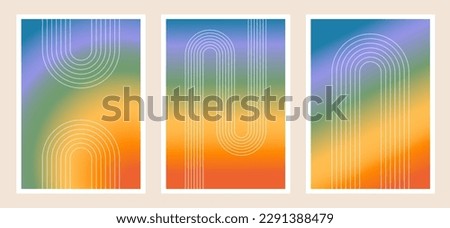Set of abstract posters with thin linear outline rainbow. Contemporary minimalist background in trendy retro style. Pride blurred gradient wall decor, art print with LGBT symbol. Vector illustration. Stock photo © 