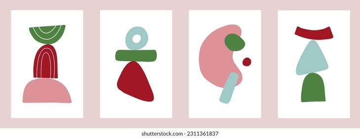 Set of abstract posters. Vector, hand-drawn.