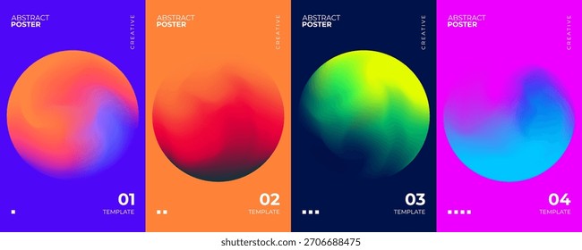 Set of abstract posters with vibrant color gradient blurred round shapes for creative futuristic graphic design. Vector illustration.
