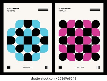 A set of abstract posters and wallpapers featuring vivid color shapes with bold black contrast, creating dynamic and modern visual compositions for design.