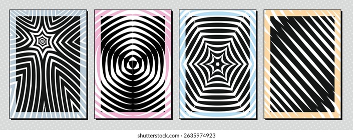 Set of abstract posters with wavy lines and warped shapes, a contemporary vision.
