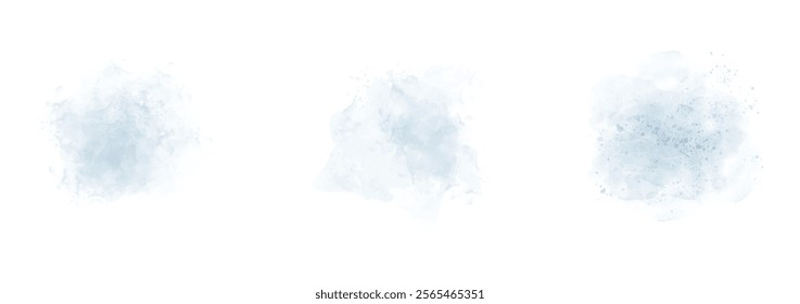 Set of abstract Powder Blue watercolor water splash on a white background. Vector watercolor texture in Powder Blue color. Ink paint brush stain. Powder Blue splatters spot. Watercolor pastel splash