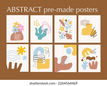Set of abstract pre-made posters. Home decor hand drawn poster. Bohemian abstract collection 