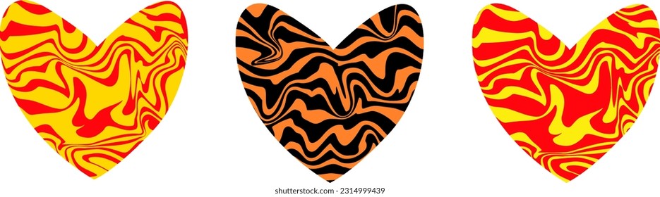 Set of abstract print vector hearts isolated. Love symbol set decor hearts.  Colorful print hearts