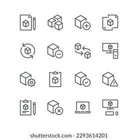 Set of abstract product related icons, module, application, design, metaphor and linear variety vectors.