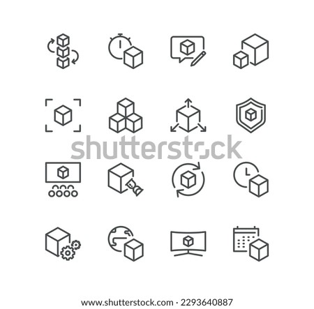 Set of abstract product related icons, module, application, design, metaphor and linear variety vectors.