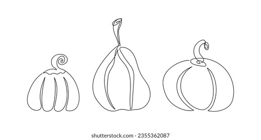 Set abstrakter Kürbisse, die von einer Linie gezeichnet werden. Skizze. Kreative Vektorgrafik für Herbstferien im minimalen Stil.