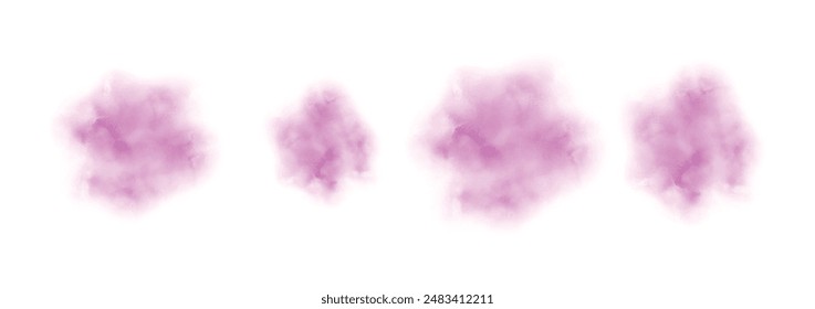 Set of abstract pure magenta watercolor water splash on a white background. Vector watercolour texture in salad color. Ink paint brush stain. Magenta splatters spot. Watercolor pastel splash