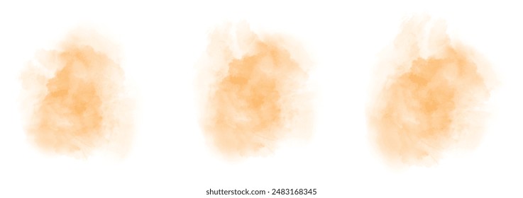 Set of abstract pure orange watercolor water splash on a white background. Vector watercolour texture in salad color. Ink paint brush stain. Pure orange splatters spot. Watercolor pastel splash